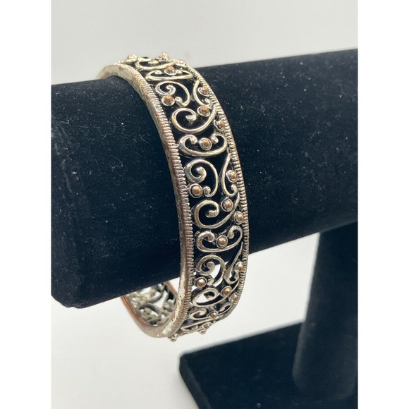 Silver-Tone Open Filigree Paisley Design 2 7/8 Inch Around Bangle Bracelet! - Picture 6 of 10